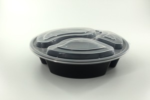 3 Compartment Black Round Boxes Restaurant Takeaway <b>Microwave</b> Containers 48 Oz With <b>Lid</b> Plastic Food Container in Vietnam - Product Image 4