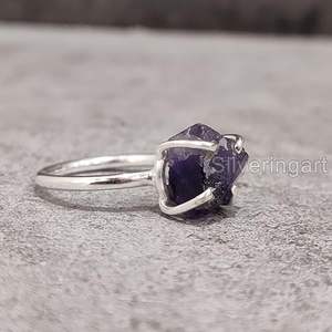 Rough Women's <b>Ring</b> Natural <b>Amethyst</b> Gemstone February Birthstone Prong Band Christmas Handmade Jewelry 925 Sterling Silver <b>Ring</b> - Product Image 4