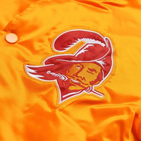 Veste à capuche unisexe en laine orange avec logo brodé, manches rayées, col montant, style premium, coupe classique