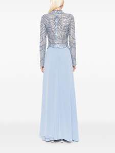 Hermoso vestido de noche de satén de línea A antiestático con mangas completas Cintura natural Satén transpirable para fiestas de graduación - Product Image 2