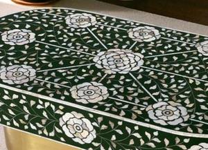 Table basse en incrustation d'os verte et blanche au design unique, table centrale artisanale pour la maison et l'hôtel au meilleur prix du marché - Product Image 3