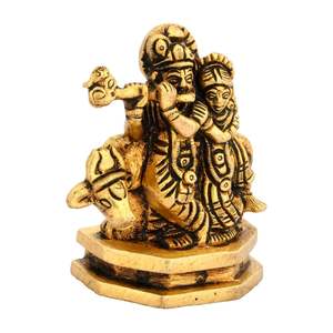 Shubham 7 CM Laiton Radha Krishna avec Statue de Vache Jaune Finition Antique 200 Grammes Élégant Laiton Métal Artisanat Murti - Product Image 2