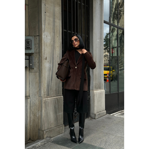 Chaqueta Blazer Marrón de un Solo Botón para Mujer, Marca FOX FABRIC - Product Image 4