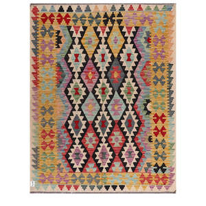 Alfombra Kilim de Maimana, Afganistán, 196 x 156 cm, Juego de Alfombras - Product Image 1
