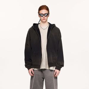 Classic Heavyweight 420g Zip-Up Hoodie Vintage Acid Wash Distressed 100% Sudadera de algodón con logotipo frontal para hombres - Product Image 1