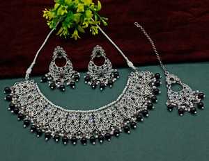 ชุดสร้อยคอและเครื่องประดับสำหรับผู้หญิงชุดโช้คเกอร์ประดับมุก & แฟชั่นแบบไม่เจียระไนลาย - Product Image 2