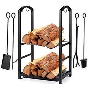 Estante de troncos para chimenea con 4 herramientas de chimenea para interior y exterior Estante de chimenea para juego de herramientas de chimenea Juego de chimenea y accesorios - Product Image 4