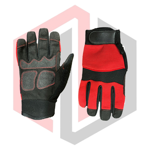 Black and <b>Red</b> Custom Split Leather Mechanic <b>Gloves</b> with Anti-Vibration Anti-Slip Knit Wrist Cuff - Product Image 4