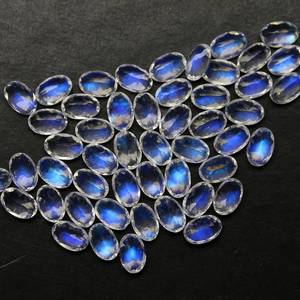 Top Grade 100% Naturel Naturel Bleu Feu Arc-En-Ciel Pierre De Lune Lot 6x4 MM Forme Ovale À Facettes Centré Puissance Bleu Feu Pierres Précieuses Lot - Product Image 1