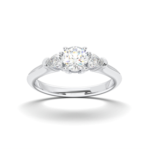 0.90 carat E-F/VSS-VS qualité Moissanite rond et poire diamant prong ensemble 3 pierres bague de fiançailles en or massif pour les femmes - Product Image 6