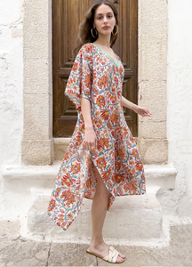 Nueva moda té longitud manga corta Tie Dye Boho Kimono playa cubrir algodón Sarong ropa de playa vestido señoras Kaftan - Product Image 5