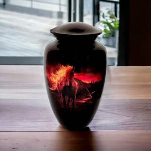 Urne de crémation Memorial Container-avec Lovely Horse and Fire Art Work Grande taille 26 cms de haut - Product Image 3