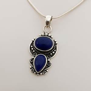 <b>Lapis</b> <b>Lazuli</b> <b>Pendant</b> Necklace: 925 Sterling Silver Handmade Dual Blue Gemstone Jewelry - Product Image 2