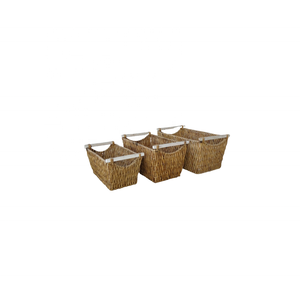Panier de rangement traditionnel en jacinthe d'eau séchée avec poignées pour paquets de boîtes en bambou en bois cadeaux - Product Image 3