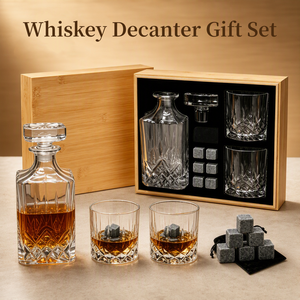 SHUNSTONE <strong>Crystal</strong> 26oz <strong>Whiskey</strong> <strong>Decanter</strong> Set Bamboo Box Chilling Stones Glassware Gift for Men Retail and Holiday Supply - Product Image 1