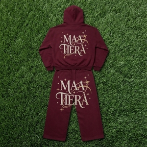 Custom Women Oversized Hoodie and Wide Leg Sweatpants Set <b>Burgundy</b> Cotton Fleece Graphic Print Two Piece Tracksuit - Product Image 6