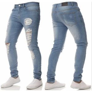 Venta al por mayor de fábrica de los hombres de diseño de moda Regular Fit Straight Mid Rise Washed Ripped Denim Personalizado Color Stretch Trouser Print - Product Image 2