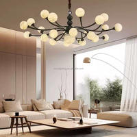 Lustre moderne Art Déco en fer avec boule en albâtre LED pour salon intérieur
