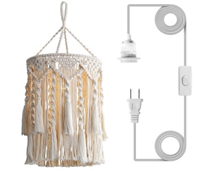 Lámpara de araña de algodón de macramé ecológica, estilo bohemio, Color Natural, hecha a mano, India, autoadhesiva, Forma cuadrada, alto grado - Product Image 1