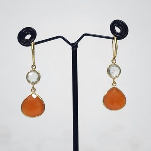 Pendientes colgantes de amatista verde y cornalina con corte de lágrima de Plata de Ley 925, estilo clásico hecho a mano chapado en oro Natural - Product Image 1