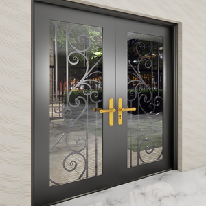 Puerta de entrada frontal de acero y hierro forjado con cerradura inteligente, uso exterior, herrajes para bisagras de puertas y opciones de deslizamiento interior - Product Image 5