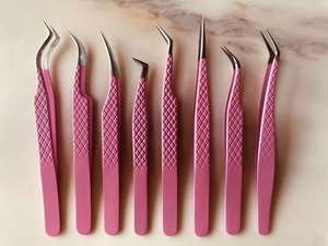 Pinzas rosas de alta calidad, Punta inclinada para pestañas, extensión de pestañas, pinzas para pestañas - Product Image 3