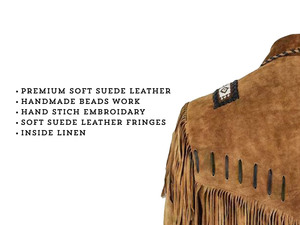 ผู้ผลิตเสื้อแจ็คเก็ตมอเตอร์ไซค์ผ้าแคนวาสสีน้ำตาลแทนแบบยูนิเซ็กซ์ สไตล์วินเทจแบบดั้งเดิม แต่งพู่ กันน้ำ กันลม สำหรับฤดูหนาว ทำจากหนังวัว - Product Image 3