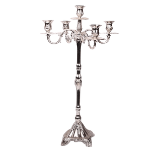 Elegante Candelabro de Cinco Brazos de Metal Plateado con Acabado Pulido Clásico y Estilo Vintage Alto para una Mejora Refinada del Hogar - Product Image 5