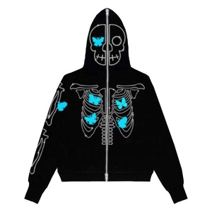 Otoño Invierno Unisex Hombres Moda Sudadera con capucha Custom Rhinestone Streetwear Full Zip up Hoodie Oversize Casual Full Face Zipper Hoodie - Product Image 2