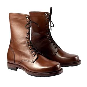 Bottes de randonnée tactiques d'hiver pour hommes en cuir véritable, mi-montantes, pour l'entraînement en extérieur, avec embout en acier et protection anti-collision - Product Image 1
