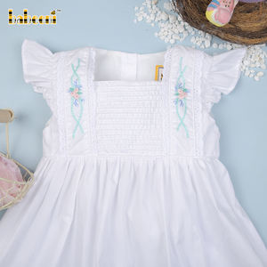 Children's Autumn ODM 100% Cotton Flower Embroidered Pintuck White Dress-DR2987 - Product Image 3