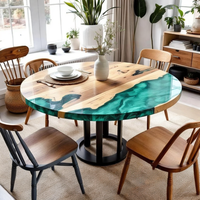 Table de salle à manger en bois d'acacia et résine, fabriquée à la main, finition polie, couleur personnalisable |   Cadeau de Diwali Premium pour la retraite, décoration intérieure