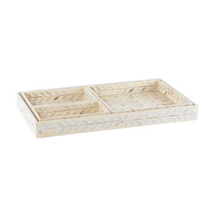 Ensemble de plateaux rectangulaires imbriqués élégants et luxueux en nacre blanche incrustée, pour une décoration intérieure haut de gamme, fabriqués en usine au Vietnam. - Product Image 2