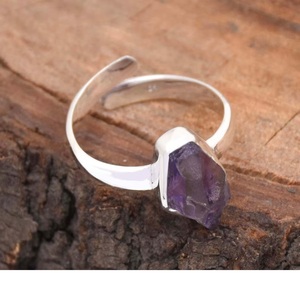 Anillo de amatista cruda Anillo de regalo de piedra púrpura ajustable de Plata de Ley 925 - Product Image 3