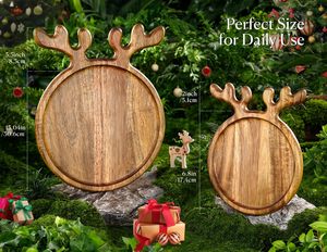 Plateau de service en bois d'acacia 12 "rond en bois plat de présentation plateau de charcuterie plateau pour fromage pain aux fruits - Product Image 2