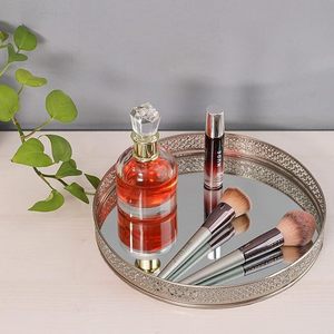 Elegant Metal Platter with Mirror Work for Serving <b>Decorative</b> Metal Platter with Mirror Accents for Hosting - Product Image 3