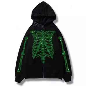 Sudadera con capucha de algodón estampada de alta calidad para hombre, sudadera con cremallera completa personalizada para ropa de invierno, fabricante de sudaderas con diamantes de imitación - Product Image 6