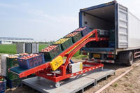 Convoyeur à rouleaux portable et mobile de 600 mm et 800 mm de large pour chargement et déchargement de conteneurs sur camions, vitesse réglable, facile à nettoyer, de marque