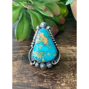Larry Yazzie Sonoran Rose Turquoise & Sterling <b>Silver</b> Adjustable <b>Boho</b> Statement <b>Ring</b> Bezel Setting Everyday Wear Size 11 - Product Image 1