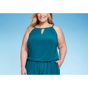 Costume da bagno intero da donna Aqua Green UPF 50 a collo alto, verde acqua, con tasche, taglia 24, per gara - Product Image 2