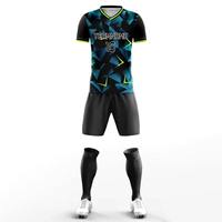 Uniforme de Fútbol Personalizado en Negro y Verde Azulado, Cuello Redondo, Conjunto de Camiseta y Calcetines para Equipos Adultos, 100% Poliéster, Secado Rápido y Transpirable