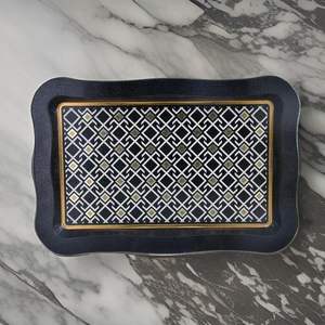 Modern 238x358 mm Rectangular Metal Serving Platter <b>Tray</b> Wavy Edge Seamless Pattern Design with Geometric Lines <b>Black</b> Background - Product Image 2