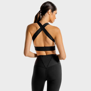 Soutien-gorge de sport solide noir à rayures croisées pour femmes Soutien-gorge de sport sans couture pour entraînement Gym Fitness pour femmes - Product Image 2