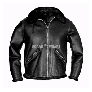 <b>Mens</b> Vintage B3 Bomber Leather <b>Jacket</b> Real Sheepskin Flight Aviator with Warm <b>Sherpa</b> Lining OEM Winter Flying <b>Jacket</b> - Product Image 1