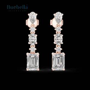 Boucles d'oreilles élégantes en forme de poire ronde ovale et de diamant taille émeraude avec une brillance époustouflante Boucles d'oreilles en argent sterling 925 personnalisées - Product Image 6