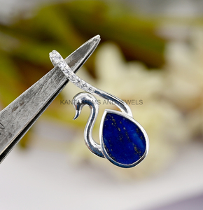 Colgante de Plata de Ley 925 con Gema de Lapislázuli Afgano en Forma de Pera de 14x10 mm, Diseño de Cisne, Estilo Bohemio, Ideal para Regalo - Product Image 5