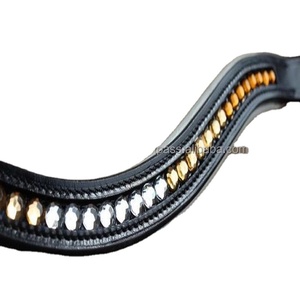 Bandeau de sourcils de cheval en cuir, fait sur mesure, vente en gros, avec combinaison de deux couleurs, grands pierres à cristaux, 1 pièce - Product Image 1