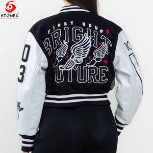 Nuevo diseño personalizado demanda moda 2023 mujeres Crop Varsity chaquetas de béisbol para ventas lana cuerpo cuero mangas Letterman chaqueta - Product Image 5