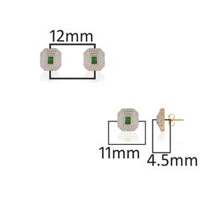 Boucles d'oreilles clous en or 14 carats avec émeraudes naturelles taillées en émeraude, plaquées rhodium, bijoux de luxe pour femme pour les soirées - Product Image 4