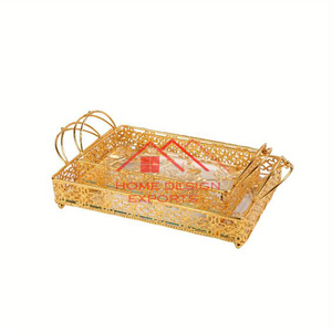 Dernier modèle de plateau de table en métal doré et en verre décoratif Plateau en métal de luxe pour la maison, l'hôtel Plateau en métal au tarif de gros - Product Image 1